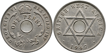 Британская Западная Африка 1 пенни 1947 Георг VI (1937-1952) KM 19 медно-никель 1523-314
