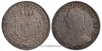 Франция 1 экю 1732 корова, Людовик XV KM 487, Dav. A1330 серебро 00-804-29