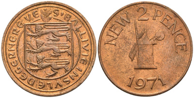 Гернси 2 пенса 1971 Ветряная мельница KM 22 бронза  aUNC  4610-445