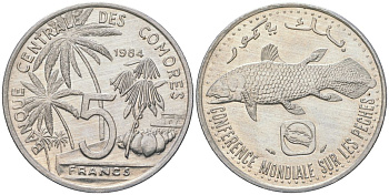 Коморские острова 5 франков 1984 KM 15 алюминий 4574-116