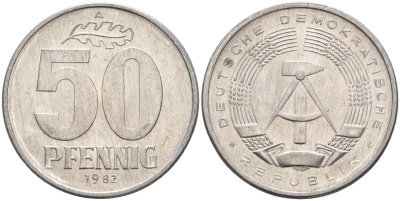 ГДР 50 пфеннигов 1982 A KM 12.2 алюминий 4143-812