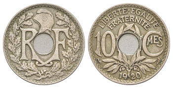 Франция 10 сантимов 1920 KM 866a, Le Franc 138.3 медно-никель 4627-1238