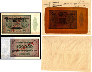 Германия 500000 марок 1923 1 мая, MUSTER, образец, Specimen. В оригинальном банковском конверте. Из коллекции Отто Сейфферта (помощник Ялмара Шахта - министра экономики Германии и президента Рейхсбанка времен третьего рейха) Pick 88 s, Grabowski DEU 99 c 