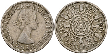Великобритания 2 шиллинга (флорин) 1956 Елизавета II (1952-2022) KM 906, Spink 4146 медно-никель 4599-316