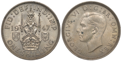Великобритания 1 шиллинг 1947 Георг VI (1936-1952), Шотландский герб KM 864, Spink 4104 медно-никель UNC 00-00