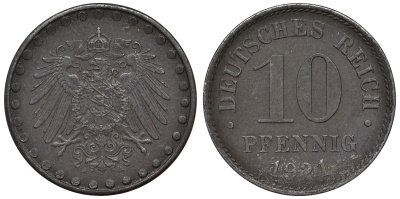 Германия 10 пфеннигов 1921 A KM 20, J. 298 железо 4119-151