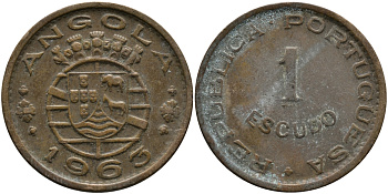 Португальская Ангола 1 эскудо 1963 KM 76 бронза 33-932