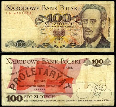 Польша 100 злотых 1982 1 июня 1982, Людвиг-Фаддей Варынский Pick 143d бумага 6287-21-2-2