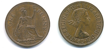 Великобритания 1 пенни 1964 Елизавета II (1952-2022) KM 897, Spink 4157 бронза 3999-326