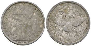 Французская Новая Каледония 1 франк 1994 птица кагу, (IEOM) KM 10, Schoen 10, Lec 52 алюминий 53-1125