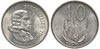 ЮАР 10 центов 1966 Ян ван Рибек, легенда на английском KM 68.1 никель 4163-843