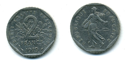ФРАНЦИЯ 2 ФРАНКА 1979 СЕЯТЕЛЬ KM 942.1, LE FRANC 272.3 никель 25-2425