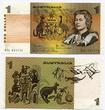 Австралия 1 доллар 1974-1983 signatures: Johnston & Stone Pick 42 d бумага aUNC 8611-45-2-1