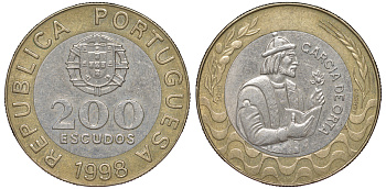 Португалия 200 эскудо 1998 Гарсия Де Орта (1501-1568) KM 655 биметалл 4536-142