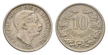 Люксембург 10 сантимов 1901 Адольф (1890-1905) KM 25 медно-никель 4625-818
