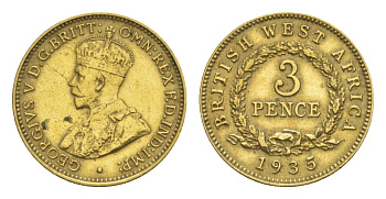 Британская Западная Африка 3 пенса 1935 KM 10b олово латунь 1527-1122