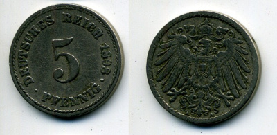 ГЕРМАНИЯ 5 ПФЕННИГОВ 1898 A, KM 11, J. 12 медно-никель 58-156