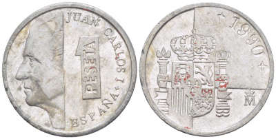 ИСПАНИЯ 1 ПЕСЕТА 1990 ХУАН КАРЛОС I ( 1975-) KM 832 алюминий 4181-1049