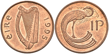 Ирландия 1 пенни 1995 птичка KM 20а сталь плакированная медью 92-214