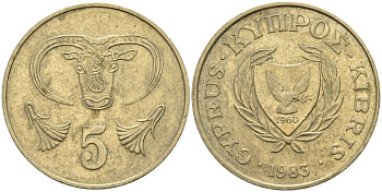 Кипр 5 центов 1983 голова быка KM 55.1 никель латунь 4141-922