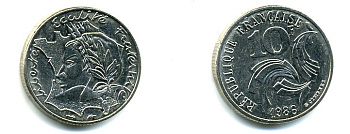 ФРАНЦИЯ 10 ФРАНКОВ 1986 РЕСПУБЛИКА KM 959 никель 45-1054