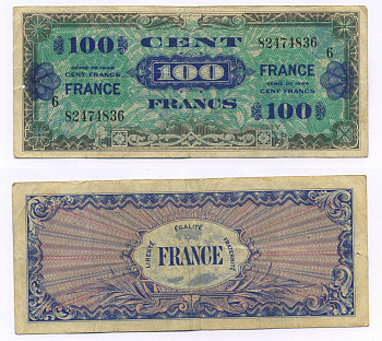 Франция 100 франков 1944 военный выпуск Pick 123 с бумага 7146-4-3