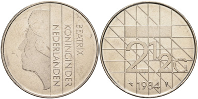 Нидерланды 2 1/2 гульдена 1984 Беатрикс (1980-2013) KM 206 никель UNC 4593-1035