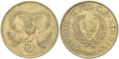 Кипр 5 центов 1983 голова быка KM 55.1 никель латунь 4141-922