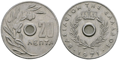 Греция 20 лепт 1971 KM 79 алюминий 4167-246