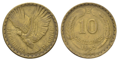 Чили 10 сентесимо 1965 KM 191 алюминиевая бронза 4688-312
