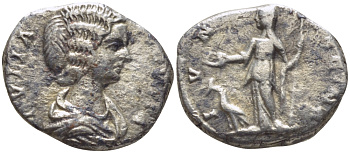 Римская Империя денарий 200 - 207 Юлия Домна, жена Септимия Севера IVNO REGINA, Юнона, Лаодикея Very fine RIC 640 серебро 1073-15-53