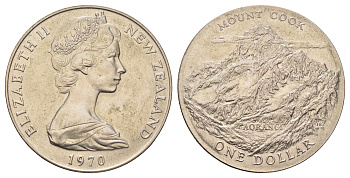 Новая Зеландия 1 доллар 1970 Гора Кука KM 42 медно-никель BU 4537-722