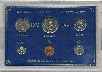 Швеция набор из 6 монет 1976 Карл XVI Густав (1973- ) официальный набор монетного двора UNC 2-4-1-27