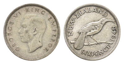 Новая Зеландия 6 пенсов 1946 Георг VI (1936-1952) KM 8 серебро 4659-943