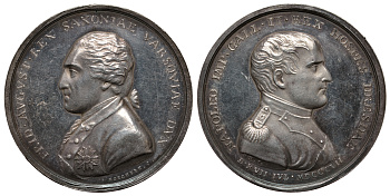 Саксония медаль 1807 Наполеон I в Дрездене, король Саксонии Фридрих Август, диаметр 41 мм. Merseb 2429 серебро UNC 00-000-00