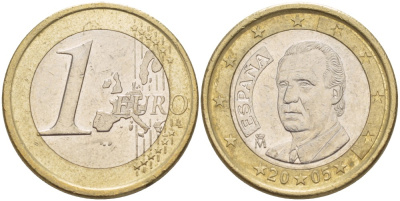Испания 1 евро 2005 Хуан Карлос I KM 1046 биметалл 4543-311