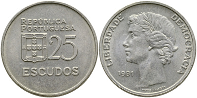 Португалия 25 эскудо 1981 KM 607а медно-никель 1524-834