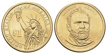 США 1 доллар 2011 Президент США - Улисс Грант (1869-1877) KM 500 медь с марганцево-латунным покрытием UNC 4699-923