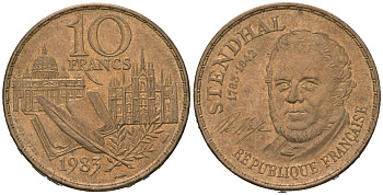 Франция 10 франков 1983 200 лет со дня рождения Стендаля KM 953 никель латунь aUNC 4619-725