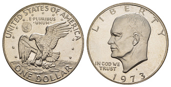 США 1 доллар 1973 S, Президент Эйзенхауэр, лунный орел, редкий год KM 203 медь плакированная медно-никлем PROOF 413-1914