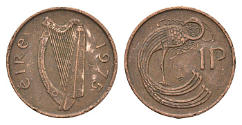 Ирландия 1 пенни 1975 мифологическая птица лира KM 20 бронза 4687-927