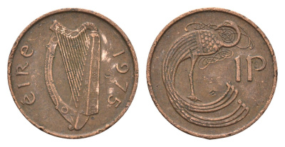 Ирландия 1 пенни 1975 мифологическая птица лира KM 20 бронза 4687-927