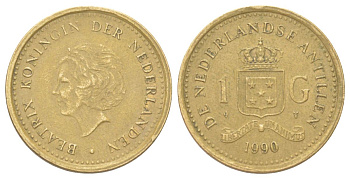 Нидерландские Антильские острова (Нидерландские Антилы) 1 гульден 1990 Беатрикс (1980-2013) KM 37 сталь плакированная бронзой 4624-456