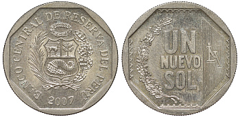 Перу 1 новый соль 2007 KM 308.4 медно-никель UNC 4605-234