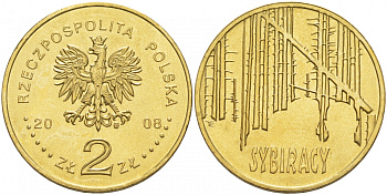 Польша 2 злотых 2008 сибирские ссыльные (сибирские леса) KM 638 латунь UNC 69-1125