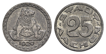 Аахен 25 пфеннигов 1920 Funck 1.8, Men05 70.21, Men18 99.21, Men22.2 99.21 железо 4548-1214