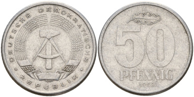 ГДР 50 пфеннигов 1958 A KM 12.1 алюминий 106-1014