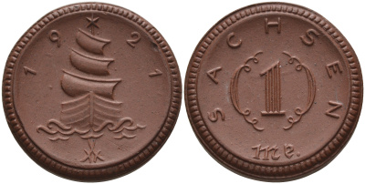 Саксония 1 марка 1921 парусник J. N 55 фарфор 1094-4-54