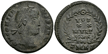 Римская Империя нуммий 347 - 348 Констант VOT XX MVLT XXX Кизик Good Very fine (R) RIC 50 бронза 1073-3-3-5