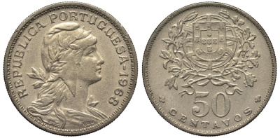 Португалия 50 сентаво 1968 KM 577 медно-никель 4556-955